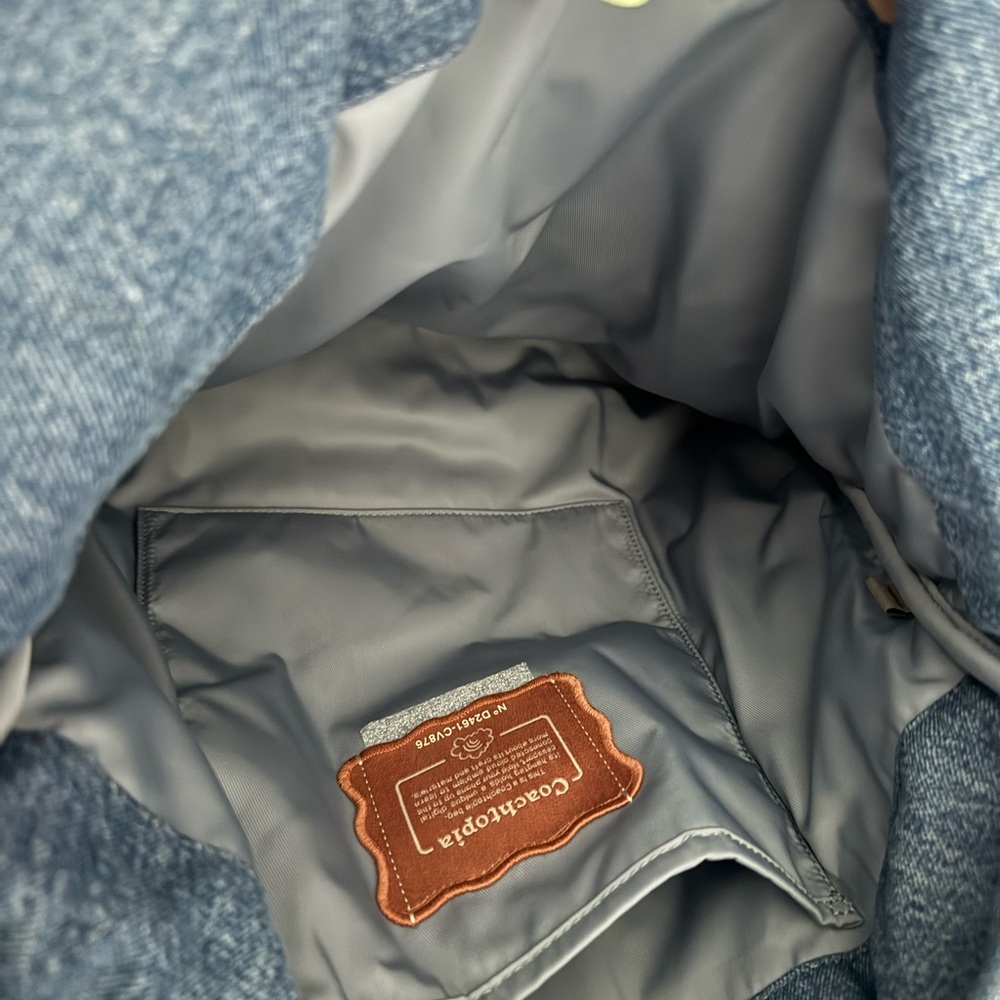 Coach Denim Tote Bag with Brown Logo Patch - Picture 3 of 3
